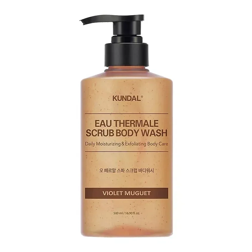KUNDAL, eau thermale scrub body wash, violet muguet, 500 мл