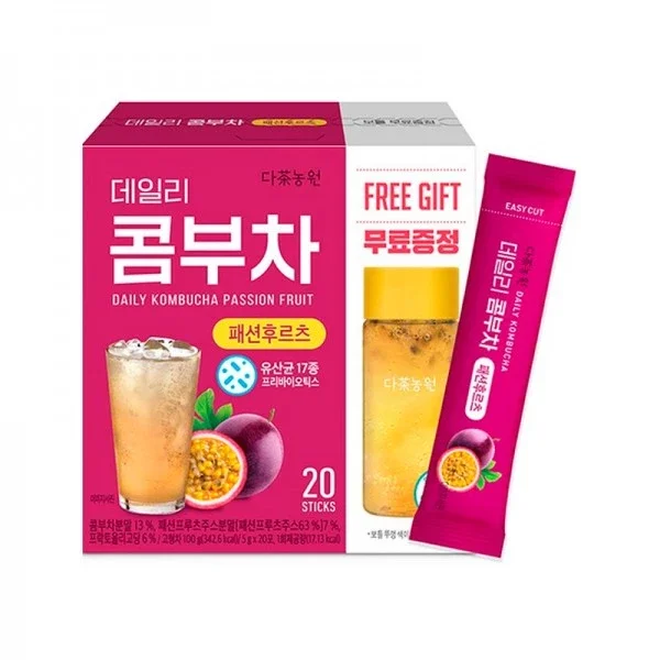 Danongwon Корейский чай комбуча со вкусом красного маркуйи(20 стиков-саше), Daily Kombucha Passion fruit