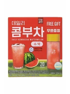 Daily Kombucha Watermelon со вкусом арбуза с бутылочкой, 20 стиков