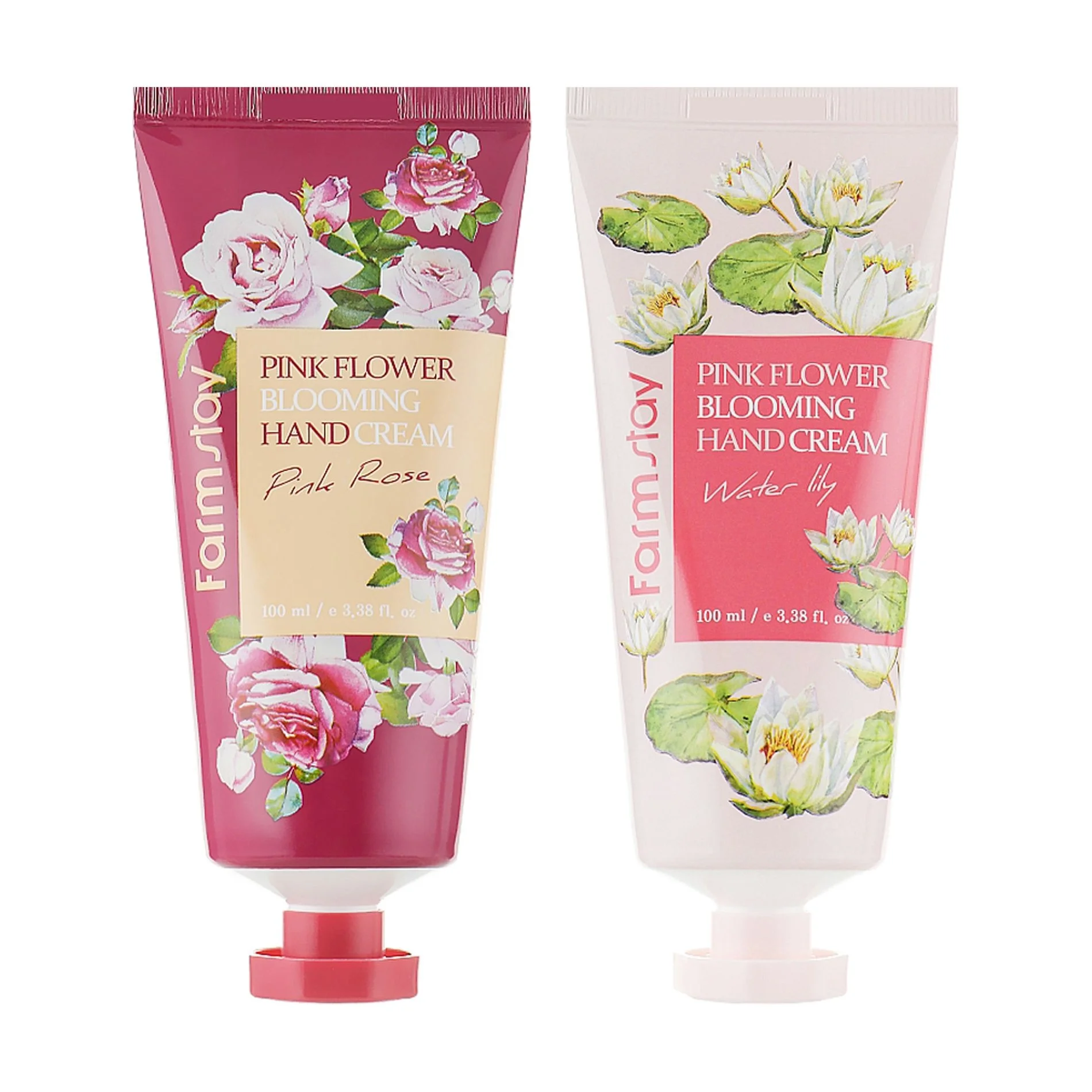 FarmStay Набор кремов для рук Pink Flower Blooming Hand Cream Водяная лилия и роза, 2*100 мл