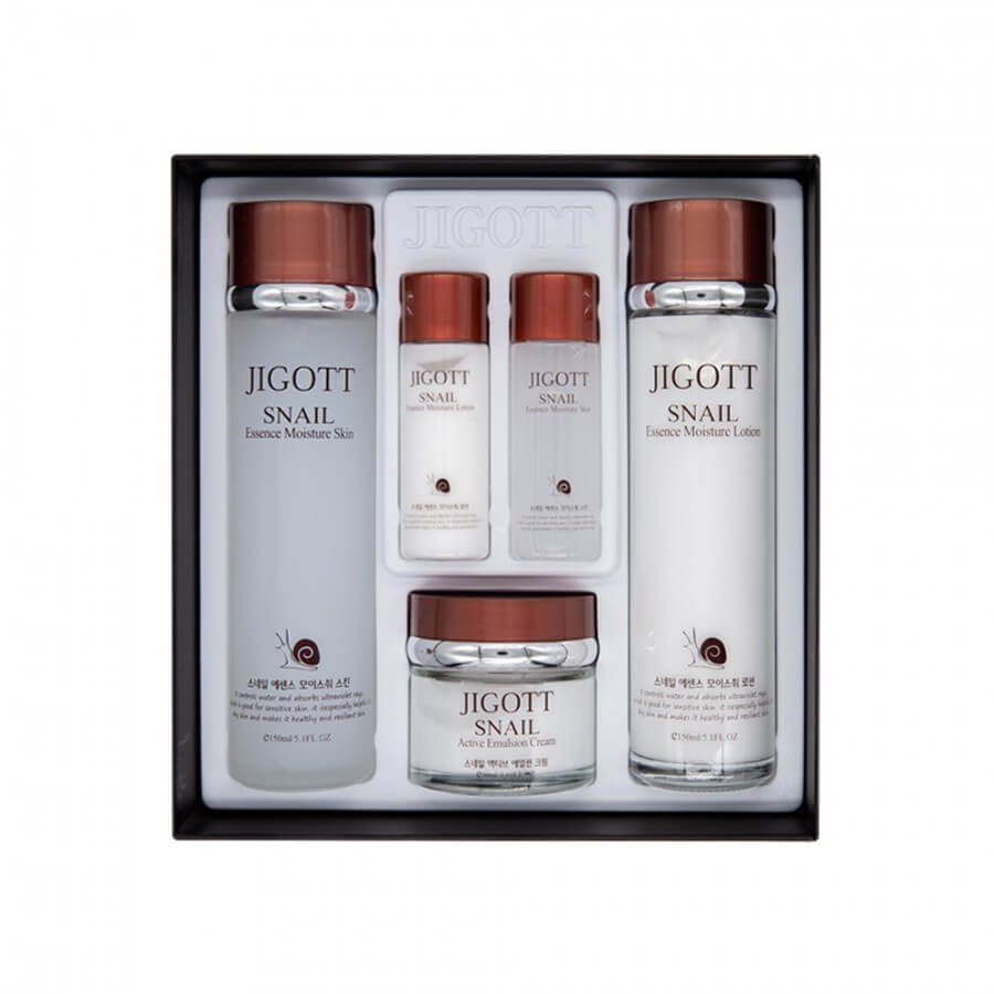 Набор для лица с муцином улитки антивозрастной, 5 продуктов Jigott Snail Moisture Skin Care 3 Set