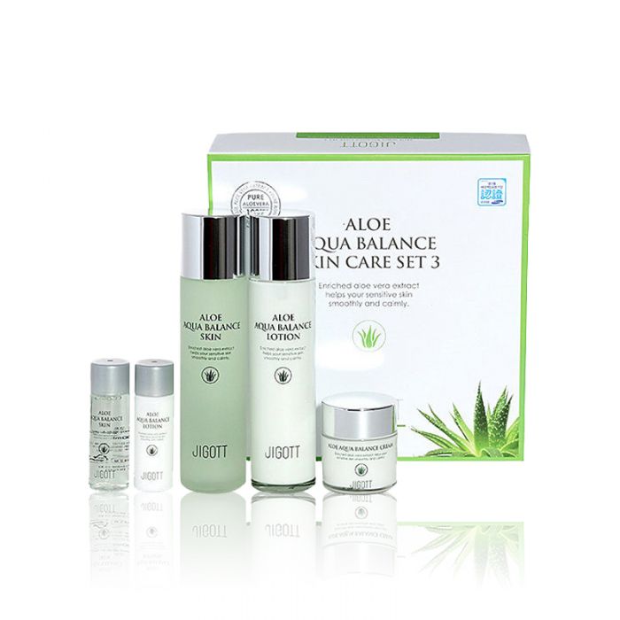 Подарочный набор средств с экстрактом алоэ вера Jigott ALOE AQUA BALANCE SKIN CARE 3SET